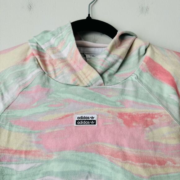 ADIDAS WOMEN'S CROPPED TREFOIL HOODIE SHERBERT RAINBOW  ~SIZE SMALL - Picture 4 of 10